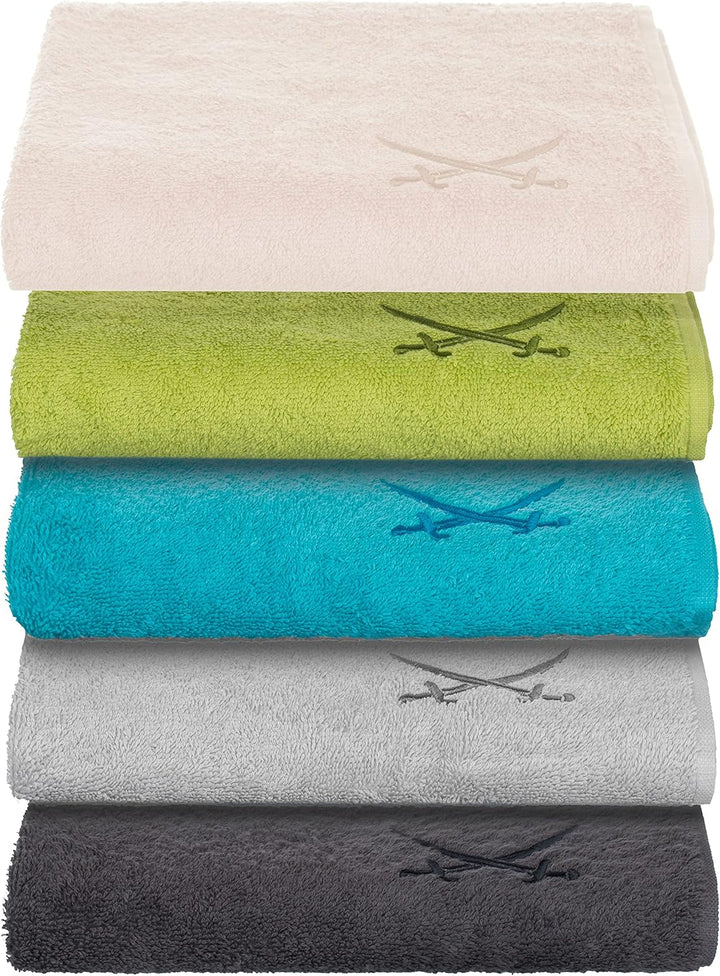 Sansibar Handtuch mit gesticktem Säbel Logo Badtuch 100% Baumwolle 50x100 cm (4er Set, Sand) 4er Set