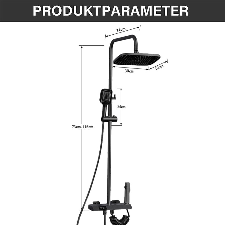 Duschsystem Schwarz,Edelstahl Duschgarnitur mit Duscharmatur Regendusche mit Armatur und 3 Strahlart