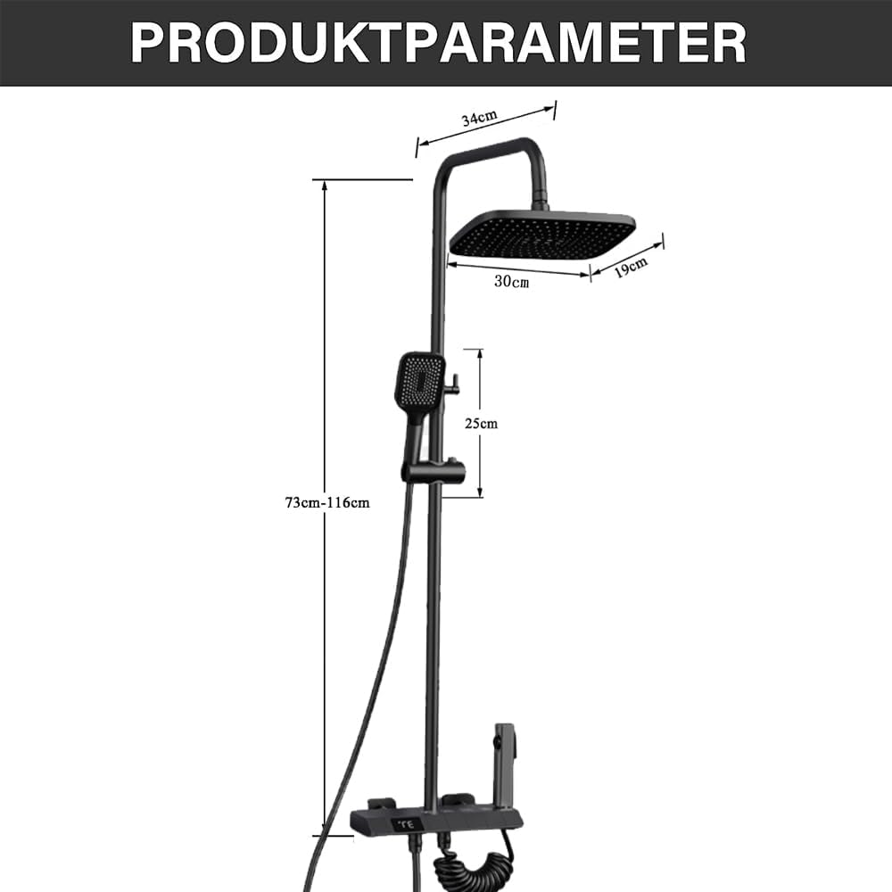 Duschsystem Schwarz,Edelstahl Duschgarnitur mit Duscharmatur Regendusche mit Armatur und 3 Strahlart
