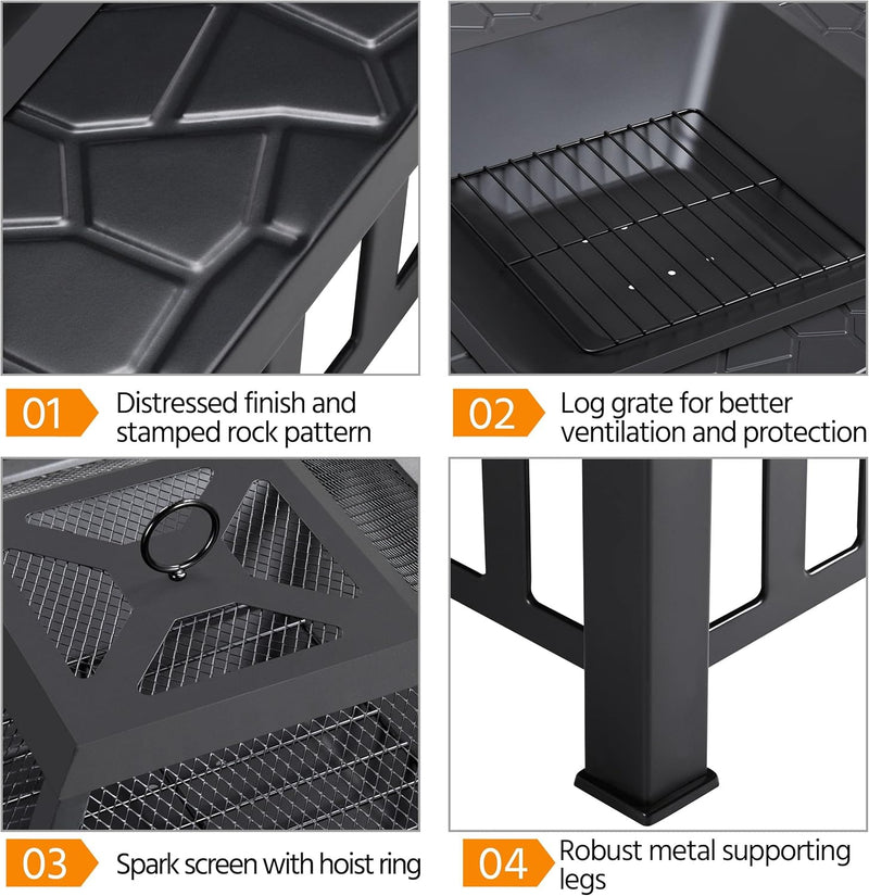 Yaheetech Feuerschale mit Funkenschutz 86x86x54cm, 3 in 1 Multifunktional Feuerkorb mit Deckel & Sch