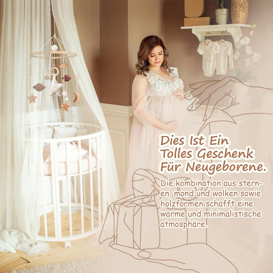 Mobile Baby Bettglocke mit Sterne Hölz Mädchen Hängende Mobile Windspiel für Babybett Kinderbett Ste