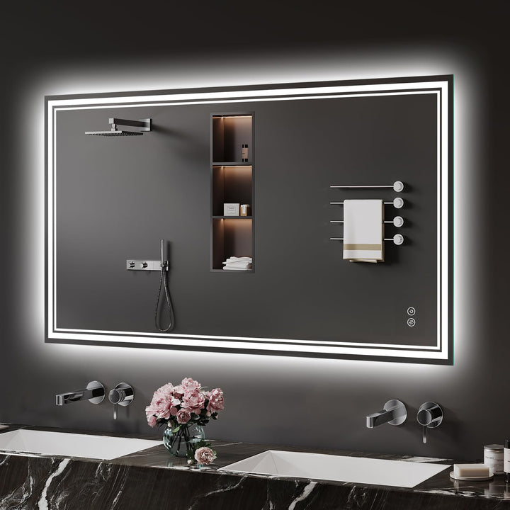 Badspiegel-mit-Beleuchtung 70x100cm - LED Badezimmerspiegel Badezimmer Spiegel mit Beleuchtung, Besc