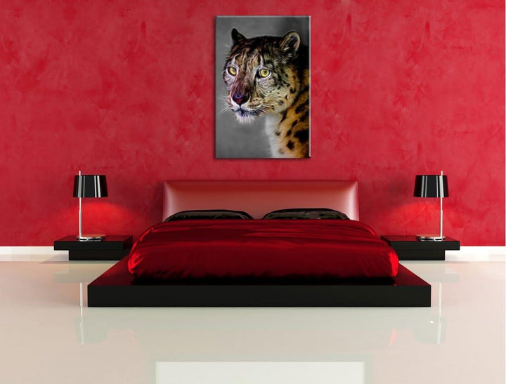 aufmerksamer Schneeleopard schwarz/weiss Deluxe Format: 100x70 cm auf Leinwand, XXL riesige Bilder f