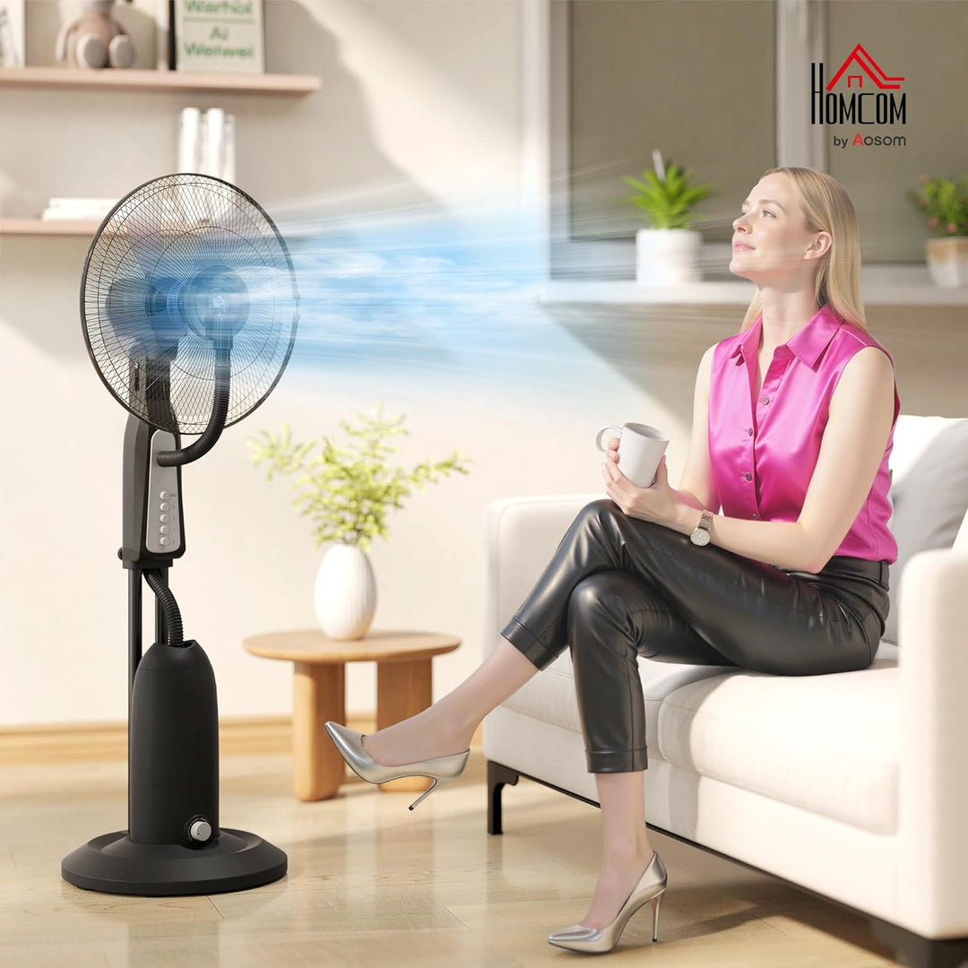 HOMCOM Ventilator mit Wasserkühlung, Standventilator mit Verstellbar Sprühnebel, 3 Geschwindigkeiten