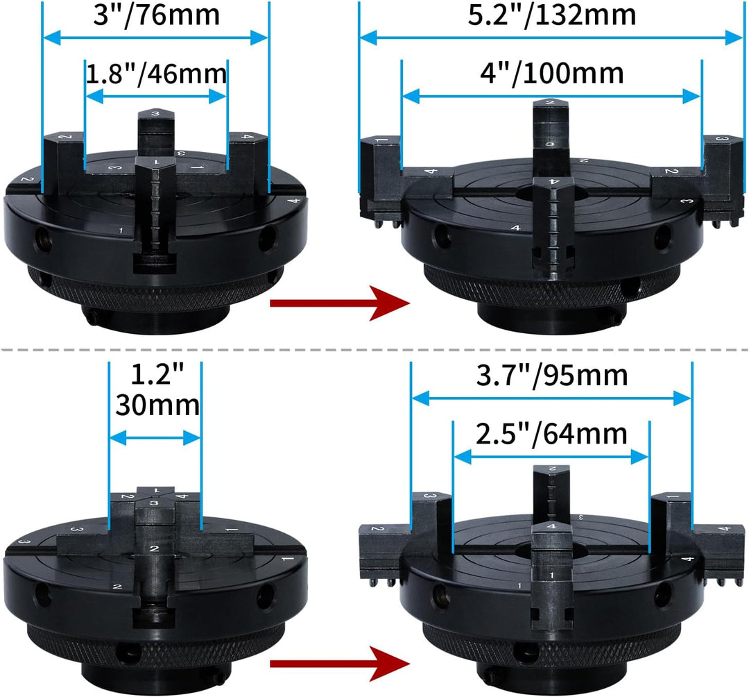 DEEFIINE 100MM Backenfutter Drechselfutte,4-Backen selbstzentrierend Spannfutter Drehfutter Drechsel