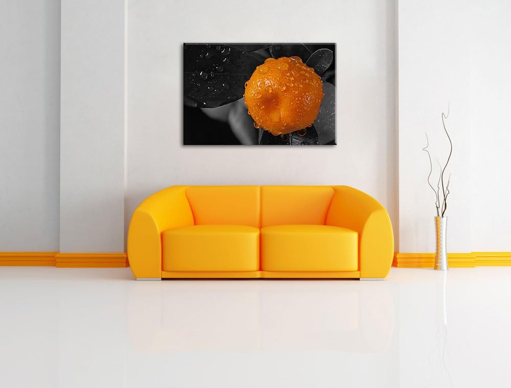 Orange Orangejuice Black Waterdrop on Orange schwarz/weiss Format: 100x70 auf Leinwand, XXL riesige