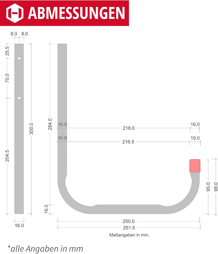 Gedotec Wandhaken Garage Metall-Haken Werkstatt | Schwerlast-Gerätehalter 250 x 300 mm | Befestigung