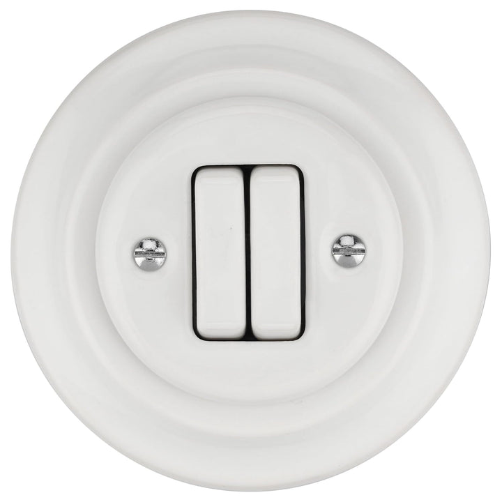 Unterputz Porzellan Retro Doppelschalter, All-in-One, Serie PR1 weiss
