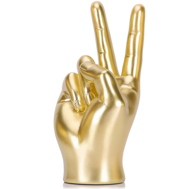 LCCCK Goldfarbenes Friedensschild, kreative Handskulptur, coole Schreibtisch-Dekor-Statue, Harz-Fing