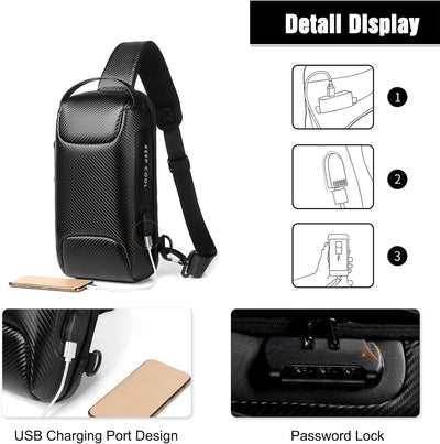 FANDARE Brusttasche Sling Bag Geschäft Schultertasche mit USB-Ladeanschluss Passwortschutz Crossbody