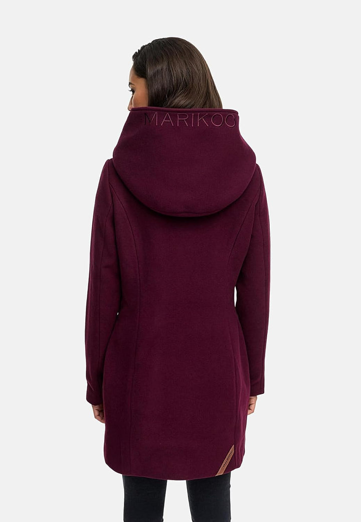 MARIKOO Damen Mantel in Wollmantel-Optik Warmer Trenchcoat mit Kapuze Maikoo XS-5XL 3XL Wine, 3XL Wi