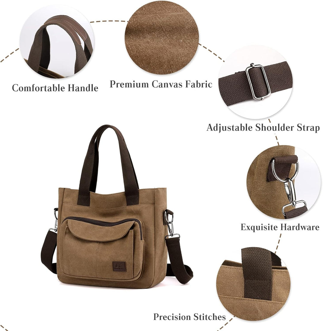 PORRASSO Damen Umhängetasche Canvas Schultertasche Handtasche Hobotasche Tote Mädchen Crossbody Bag