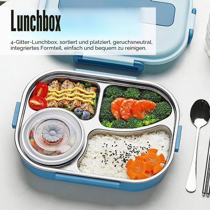Tissting Edelstahl Lunchbox 4-Fach Tragbarer Lebensmittelbehälter mit Silikondichtung 1500ml für Stu