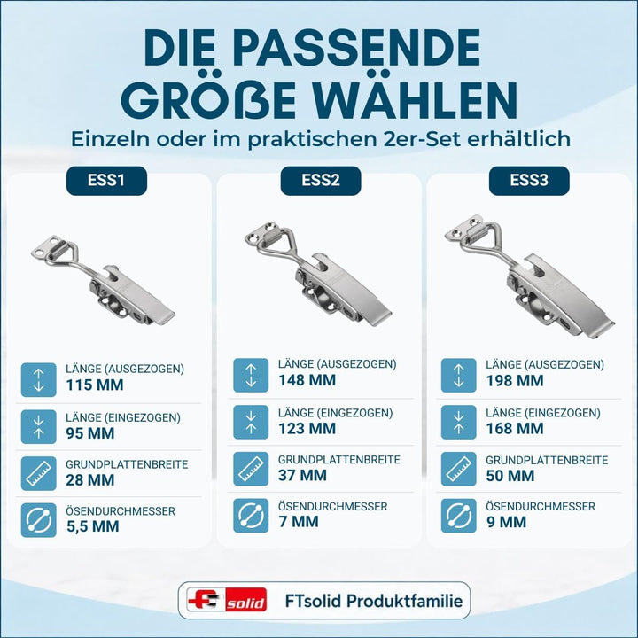 FTsolid [2er Set] einstellbarer Spannverschluss aus Edelstahl ESS2 Kistenverschluss rostfrei verstel