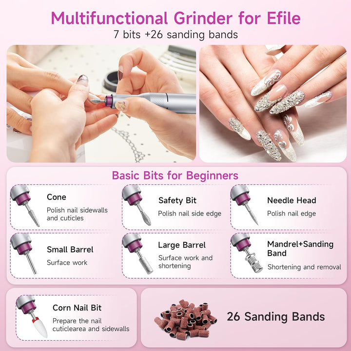 HALMAI Elektrischer Nagelfräser Professionell, Tragbare Nagelfeile für Acryl-Gel-Nägel, Kabelloses w