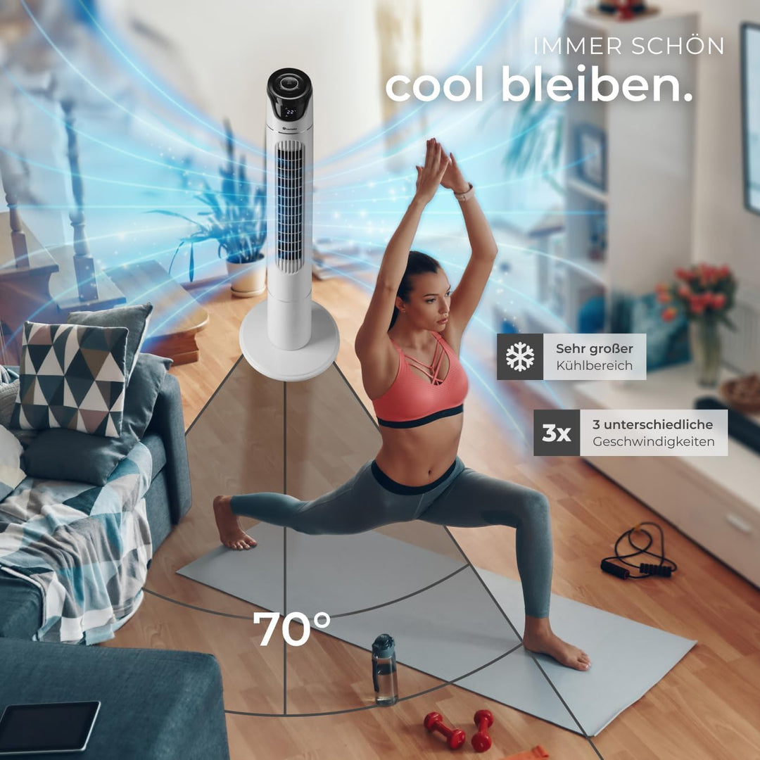 tectake® Ventilator gross mit Fernbedienung, Ventilator oszillierend mit 3 Geschwindigkeitsstufen, T