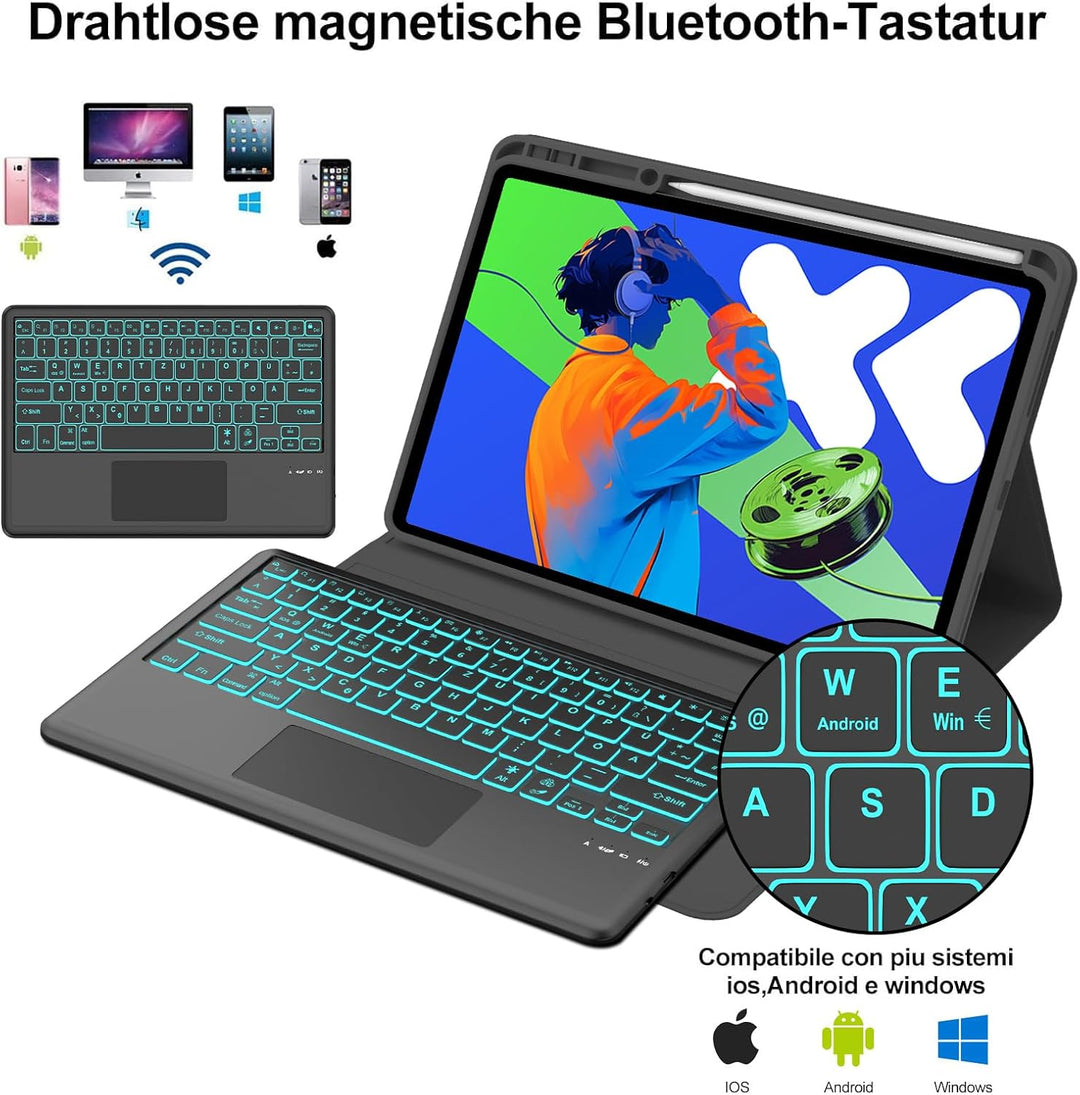 Tastatur Hülle für Lenovo idea Tab Pro 12.7" 2025, Deutscher QWERTZ, Multi Touch Trackpad, 7 Farben