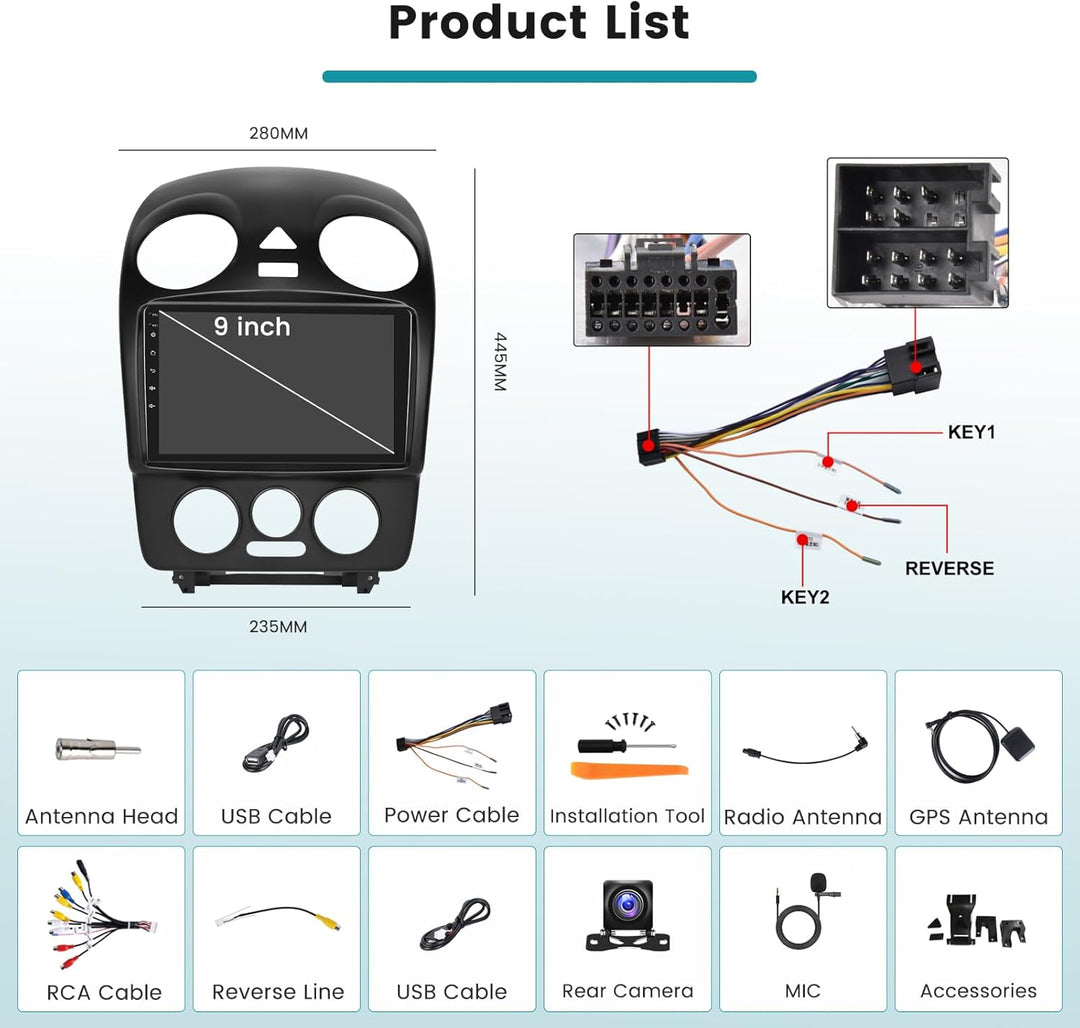 Hikity 2+64G Android 15 Autoradio Für VW Beetle 2004-2010 mit Wireless Carplay Android Auto, 9 Zoll