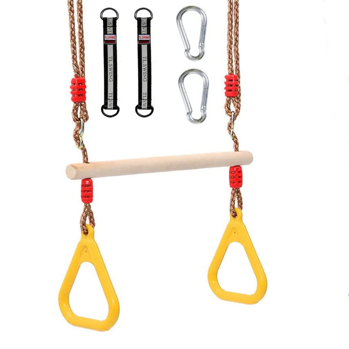 Morwealth Multifunktions Kinderholz Trapeze Schaukel mit Kunststoffringen Turnringe Ringe zum Aufhän