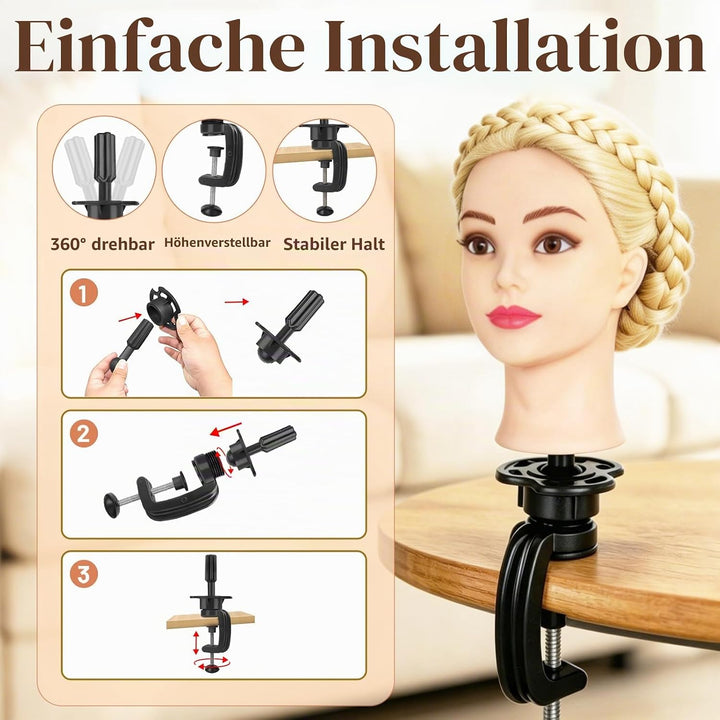 Yofuly 26 Zoll Trainingsköpfe, 80% Echthaar Kosmetik Schaufensterpuppenkopf mit Tischklemme &amp; DIY-Ha
