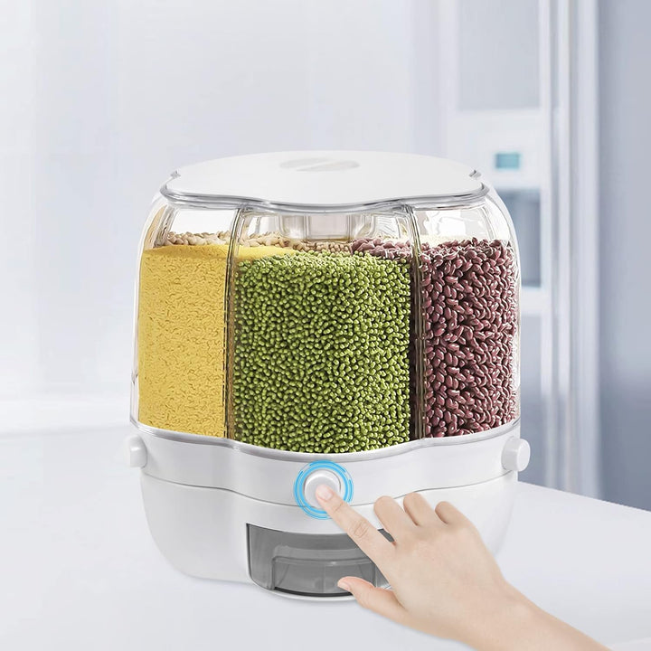 6-Gitter Reisspender Müslibehälter 360° Drehbarer Müslispender 8kg Kapazität PP/PET Material, Transp