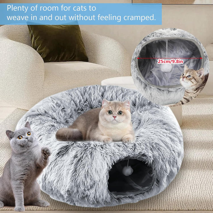 Katzentunnel, XXL Katzentunnel Grosse Katzen mit Schlafplatz & Bed Weiches, mit Zwei Eingängen Katze