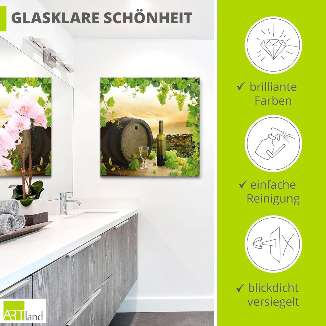 ARTland Glasbilder Wandbild Glas Bild einteilig 50x50 cm Quadratisch Landschaft Natur Wein Obst Trau