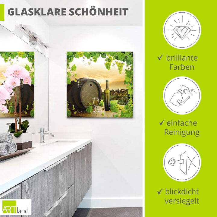 ARTland Glasbilder Wandbild Glas Bild einteilig 50x50 cm Quadratisch Landschaft Natur Wein Obst Trau