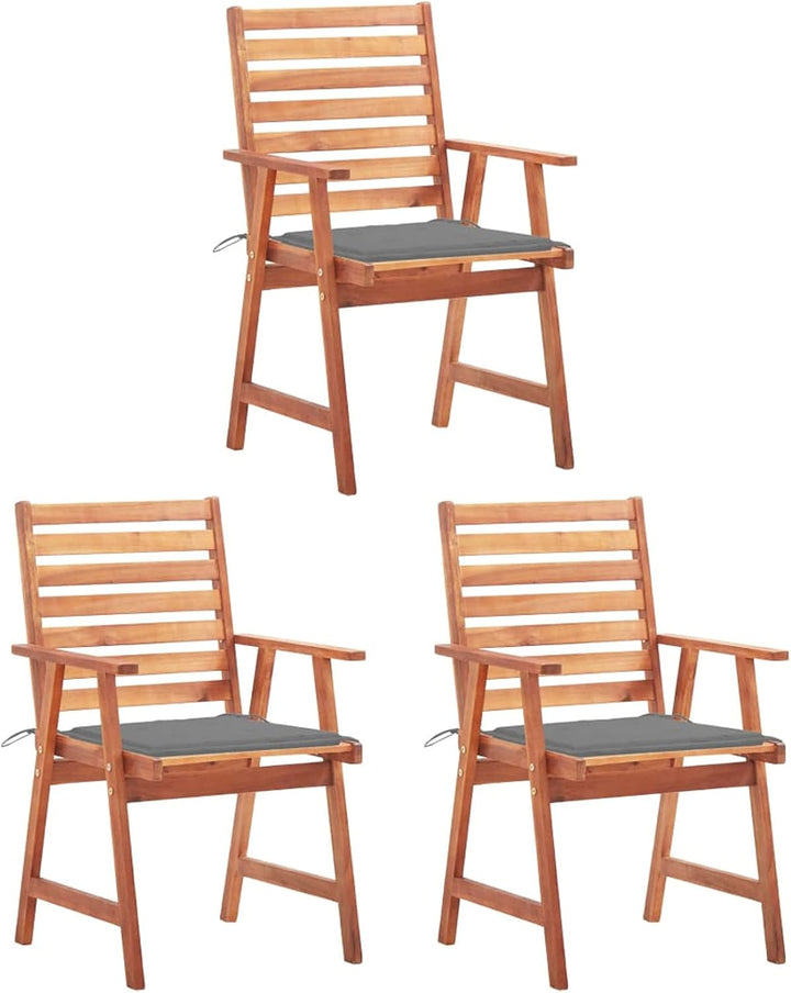Festnight Garten-Essstühle 3 STK. mit Kissen Outdoor-Sessel Gartensessel Holz Holzstuhl Terrassenstu
