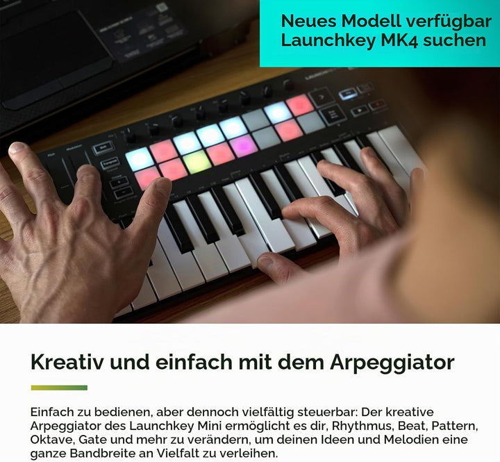 Novation Launchkey Mini [MK3] – Tragbarer USB/MIDI-Keyboard-Controller mit 25 Tasten und DAW-Integra