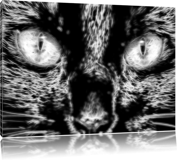 Pixxprint Katze mit orangenen Augen, 100x70cm Leinwandbild bespannt auf Holzrahmen/Wandbild Kunstdru