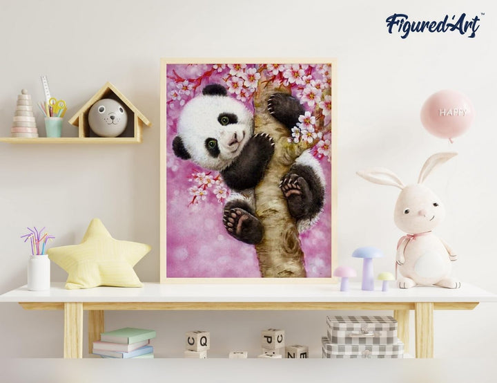Figured'Art Malen Nach Zahlen Erwachsene Mit Rahmen Panda Baby - Paint by Numbers Basteln DIY Bastel