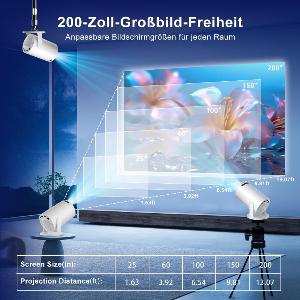 Salange Mini Beamer,Unterstützt 4K Mini Projektor WiFi 6 BT5.2,Projektor Android OS 11.0 Beamer 4k H