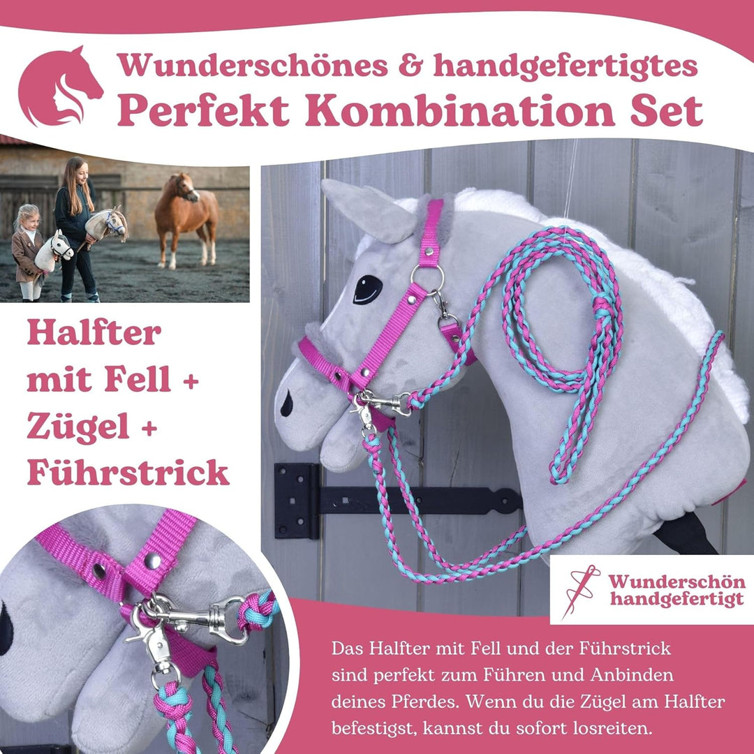 LarDen Hobby Horse Zubehör - Set Perfect Combination - Halfter, Zügel, Führstrick für Grosse M Steck