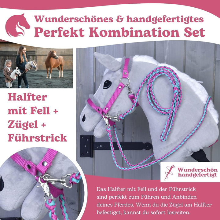 LarDen Hobby Horse Zubehör - Set Perfect Combination - Halfter, Zügel, Führstrick für Grosse M Steck
