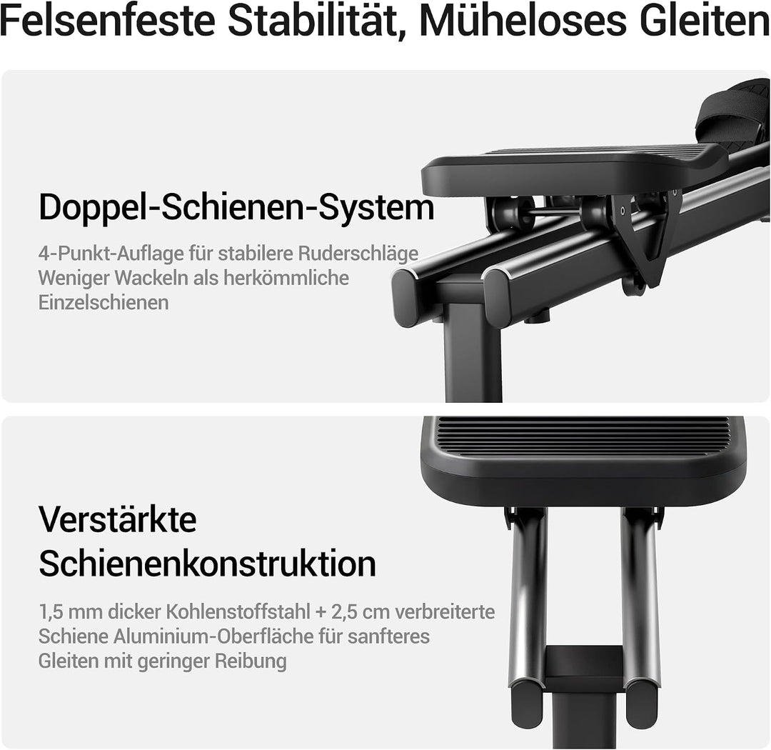UMAY Rudergerät für Zuhause,16 Widerstandsstufen,APP-Verbindung Schwarz, Schwarz