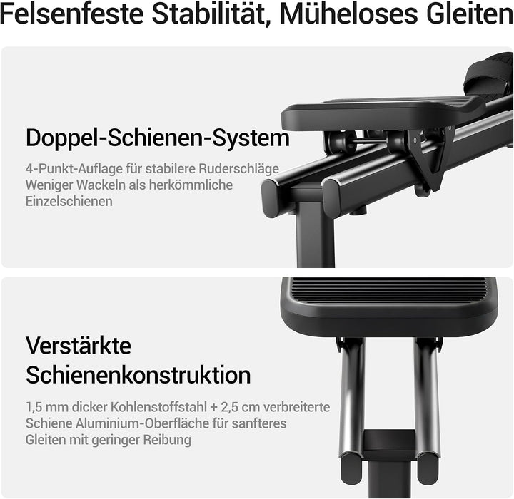 UMAY Rudergerät für Zuhause,16 Widerstandsstufen,APP-Verbindung Schwarz, Schwarz