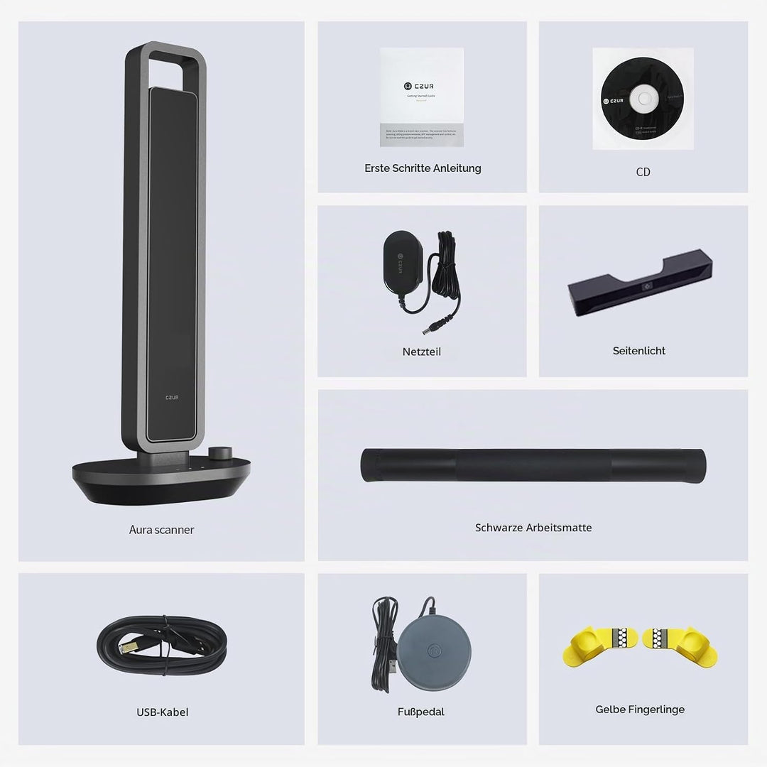 CZUR Buchscanner 14MP Scanner mit Led Schreibtischlampe, Dokumentenscanner mit OCR für Win und Mac,