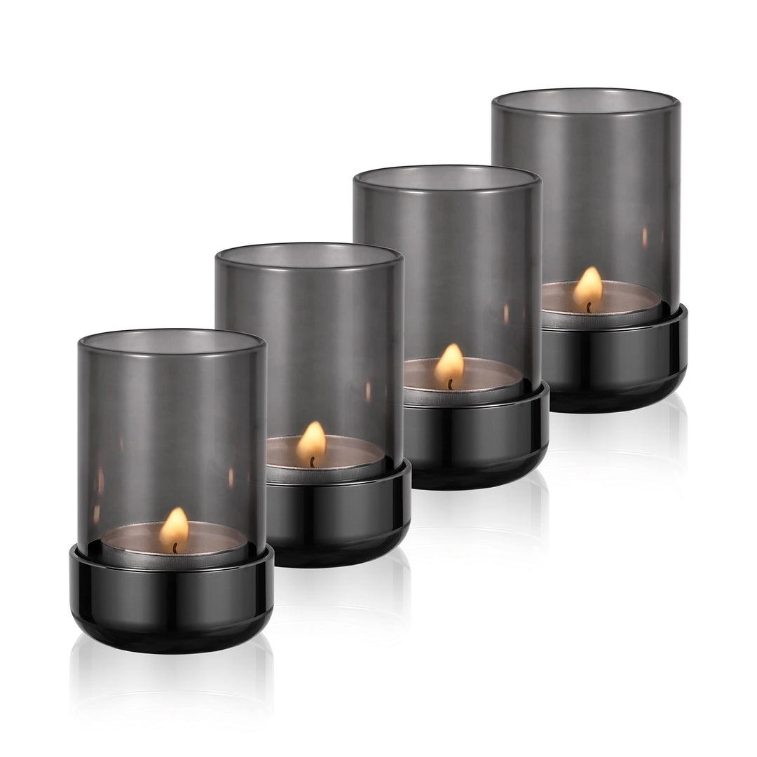Faveaux Teelichthalter Glas Metall Teelichtgläser Kerzenhalter Schwarz Windlicht Glas Deko Geschenke