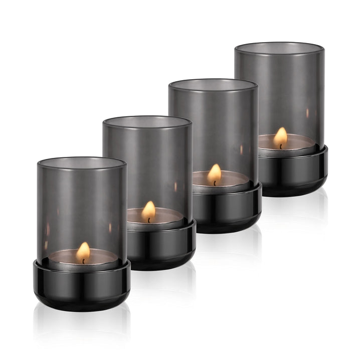 Faveaux Teelichthalter Glas Metall Teelichtgläser Kerzenhalter Schwarz Windlicht Glas Deko Geschenke