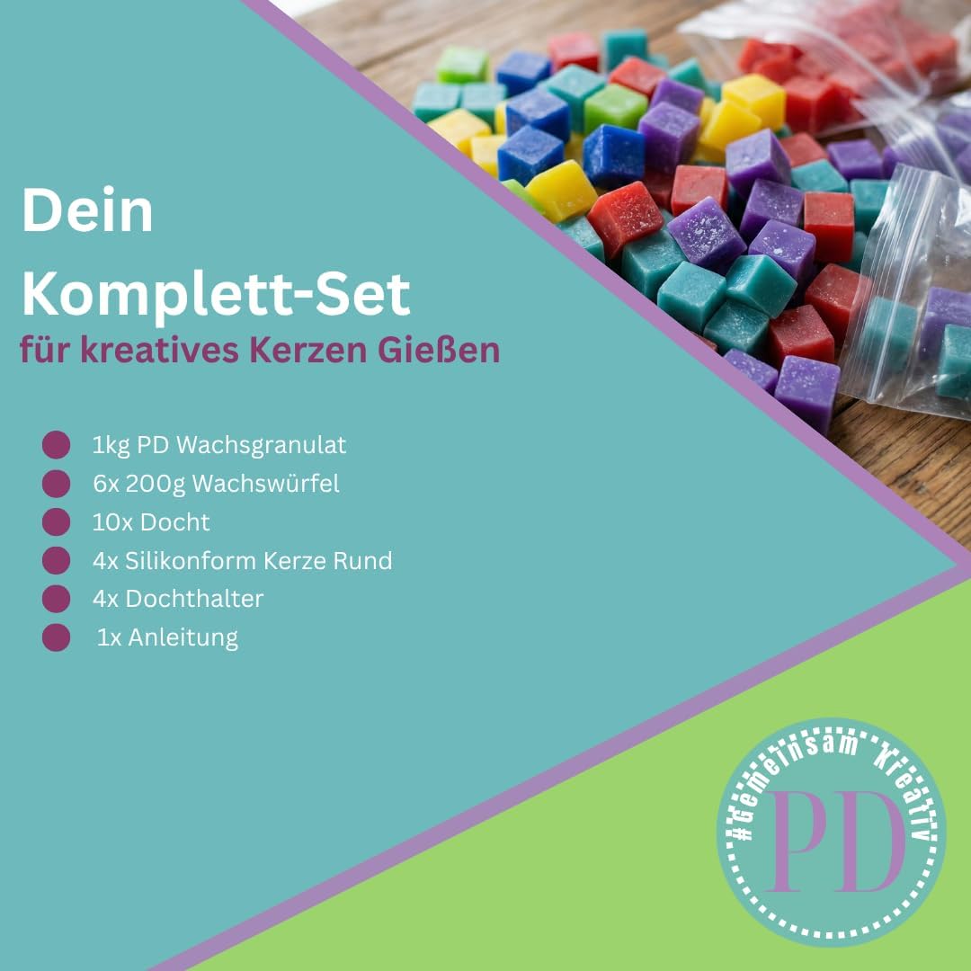 PD mach's selbst PAUL & DANIELA Kerzen giessen Set, bis zu 20Kerzen, 2,2 kg Wachs zum gestalten, Ker