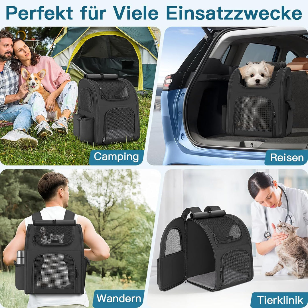 Hunderucksack bis 10kg, Haustier Rucksack mit Netzfenster, Faltbare Katzenrucksack Hunde Rucksack, A