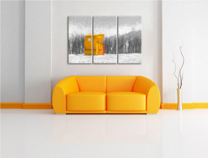 gemütlicher Strandkorb schwarz/weiss Spezial 3-Teiler Leinwandbild 120x80 Bild auf Leinwand, XXL rie