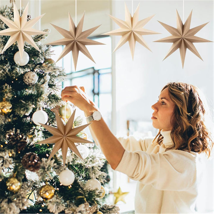 Papiersterne Weihnachten 5er Set, Papiersterne zum aufhängen, Weihnachtsdeko Outdoor Innen Fenster,