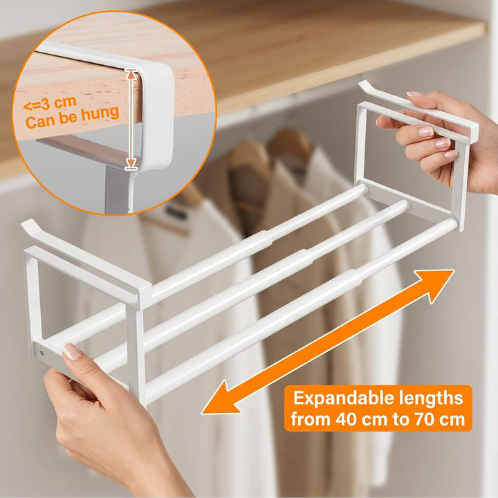 Ausziehbares Hängeschuhregal, Verstellbar 40–70 cm, Karbonstahl Schuhorganiser zum Einhängen, Platzs