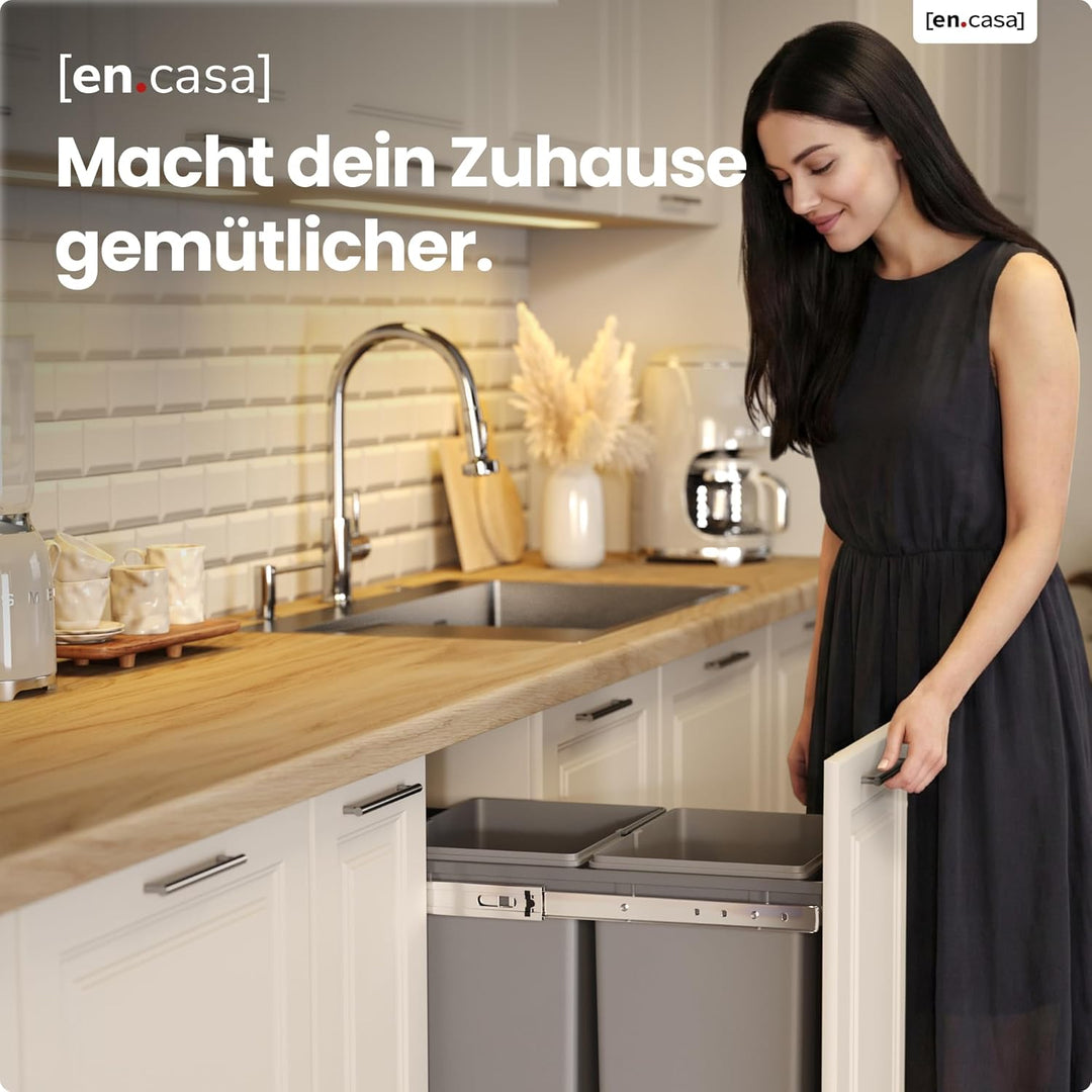 [en.casa] Einbau-Mülleimer Froland Abfallsortierer Ausziehbarer Müllsammler 2 Herausnehmbare Fächer