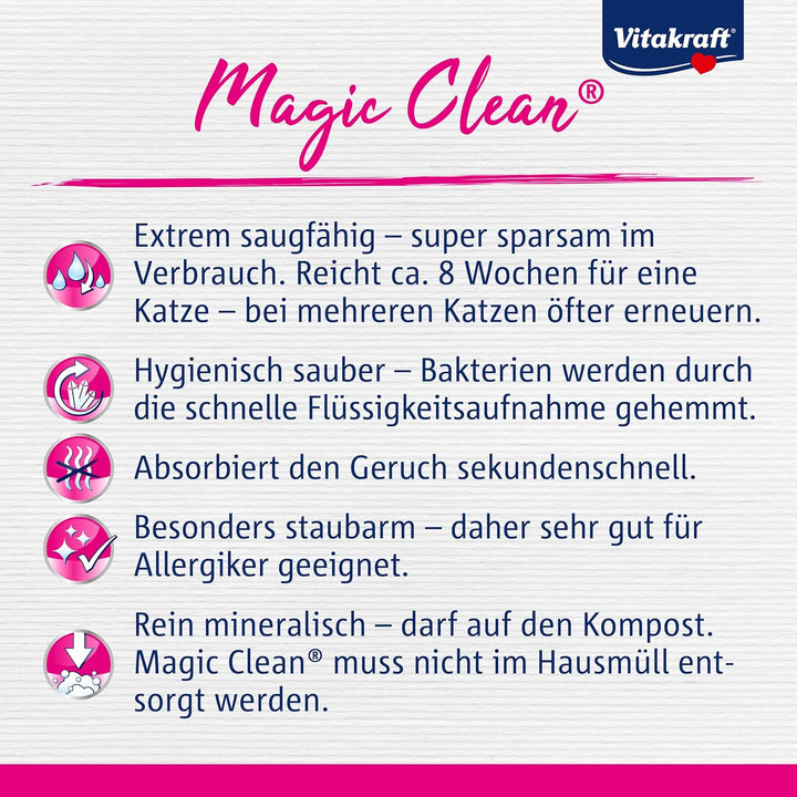 Vitakraft Magic Clean, Katzenstreu, Hygiene-Streu aus Mineralkügelchen, nicht klumpend, besonders st