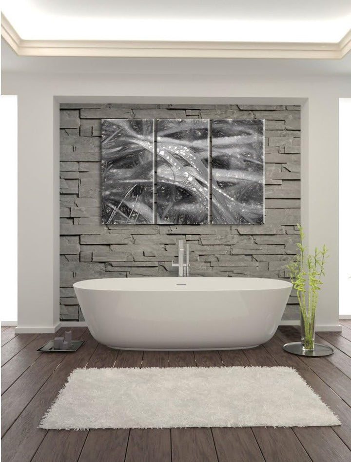 Pixxprint Grashalme Kohle Effekt 3-Teiler Leinwandbild 120x80 Bild auf Leinwand