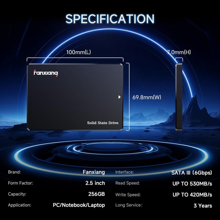fanxiang SATA SSD 256GB 2,5 Zoll Interne SSD 550 MB/s Lesen, 500 MB/s Schreiben, Festplatte für schn