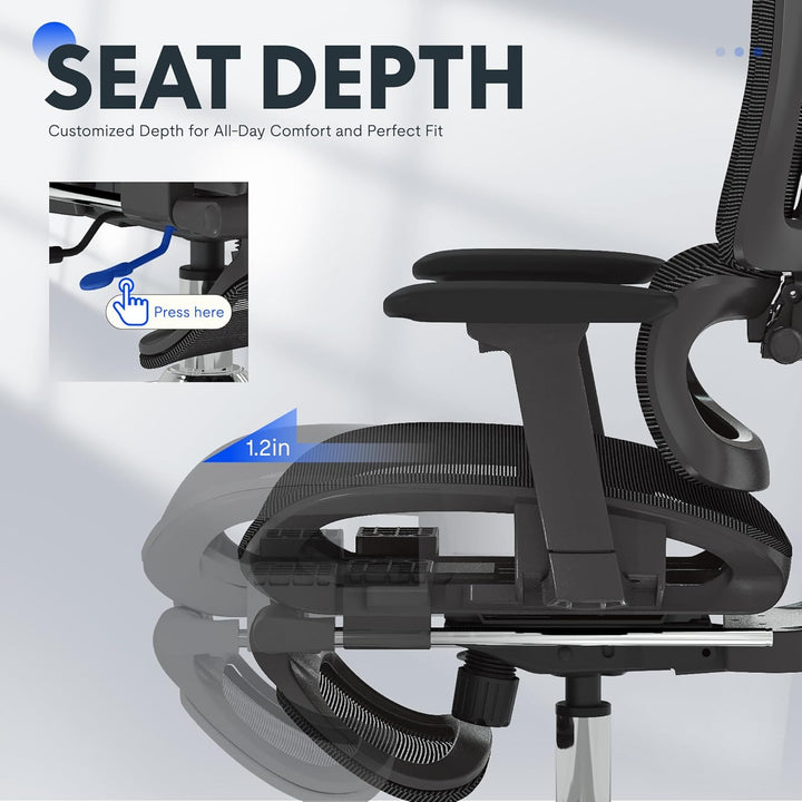 FLEXISPOT Ergonomischer Bürostuhl Schreibtischstuhl mit Fussstütze, 3D-Armlehnen, 3D-Kopfstütze, 5D-